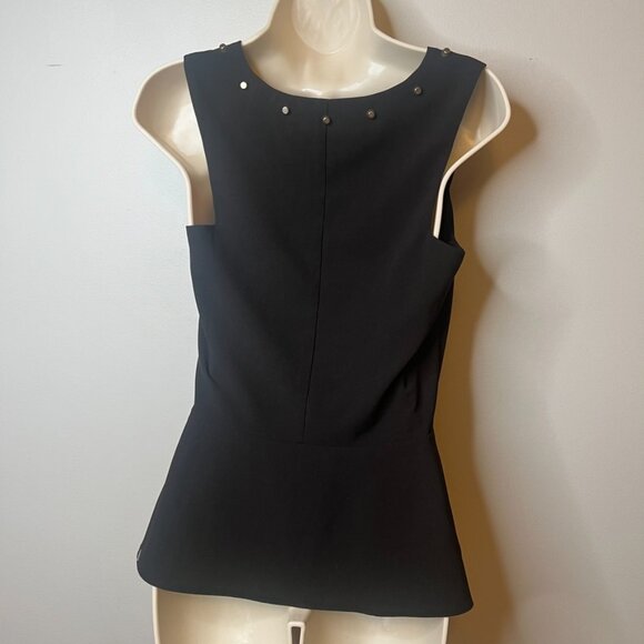 Akira Studded Mesh Deep-V Peplum Top Black (S) - Picture 6 of 9
